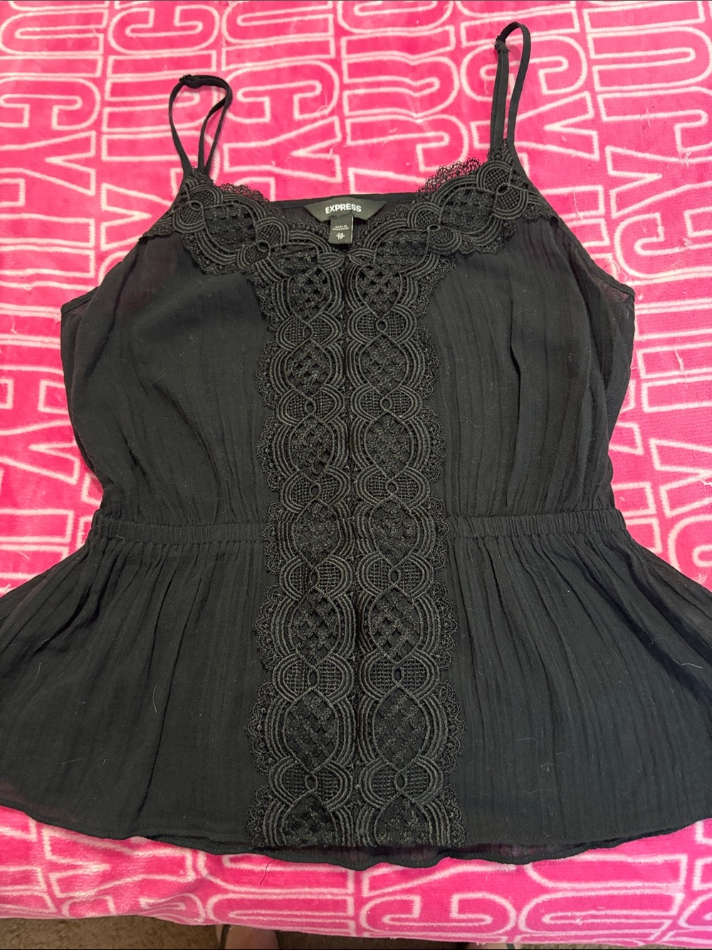 Express Black Lace-Front Peplum Camisole